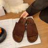 Retro-Stil Anti-Samtleder Flachboden Boken Hausschuhe Damen Neu Herbstmode Vielseitig mit Rock Ein-Wort-Slipper