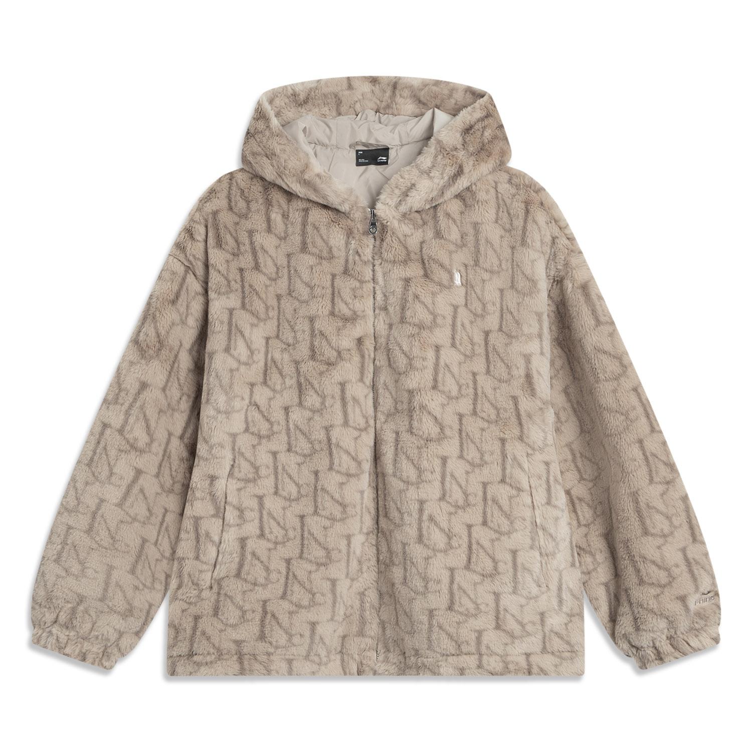 

Li-Ning Повседневная свободная плюшевая куртка с капюшоном и молнией с принтом по всей поверхности Женские куртки AFDVE66-3 XS