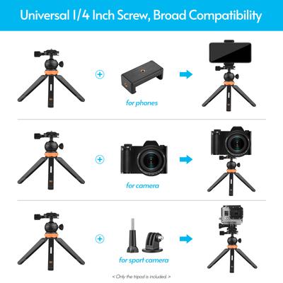 Maksimum 2 Seviye Ayarlanabilir Yüksekliğe Sahip Taşınabilir Mini Masaüstü Tripod. Yük Taşıyan 1.2KG 1/4 İnç