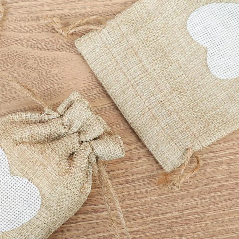 5/30PCS Heart Shape Jute Drawstring Bags Reusable Burlap Jewelry Storage Pouch Home Wedding Christmas Party Gift Packaging Bags