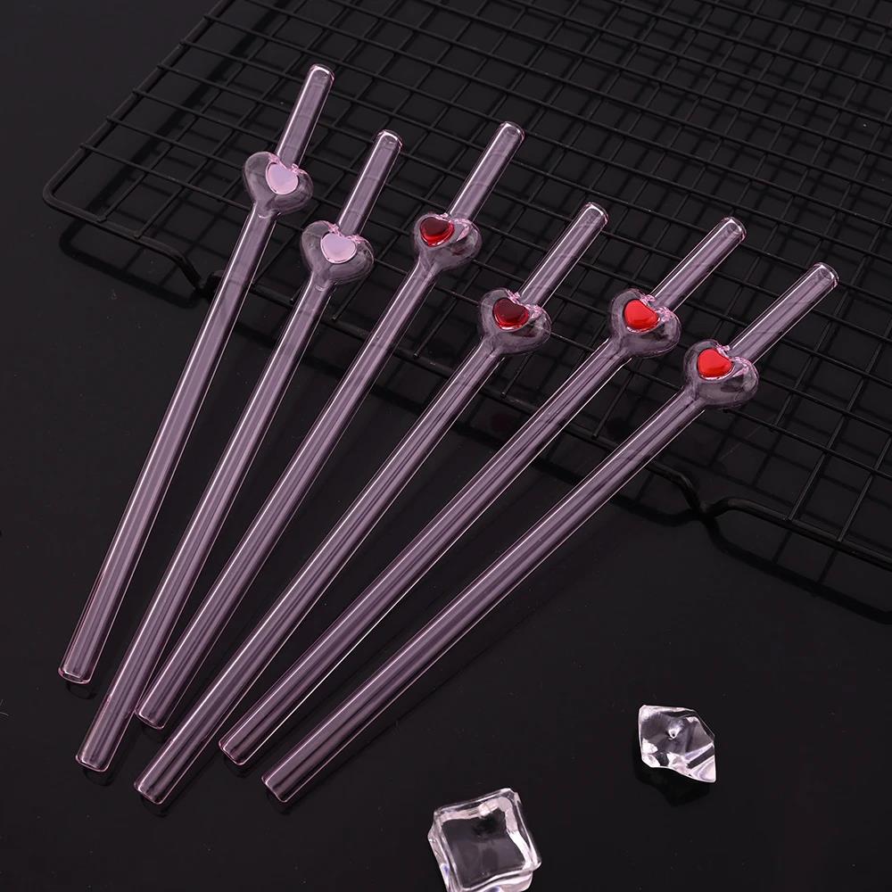 4Pcs Reusable Straws Glass Straws Heart Design with 1 Cleaning Brush for Smoothies Milkshakes Juices ,Valentine's Day Gift 5
