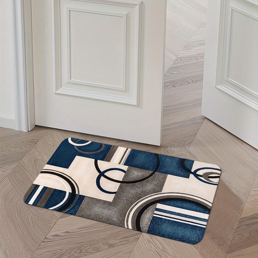 Blue Geometric Patchwork Bedside Floor Mat Soft Door Mat Welcome Mat Kitchen Rug Living Room Carpet Rug For Bedroom Home