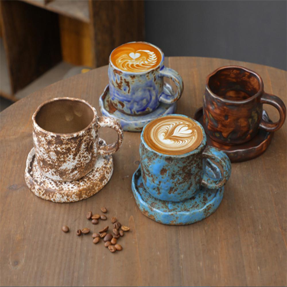 1X Japanese Style Creative Retro Ceramic Coffee Cup Mugs Saucer Set Tea Coarse Coffee Milk Cups Mug