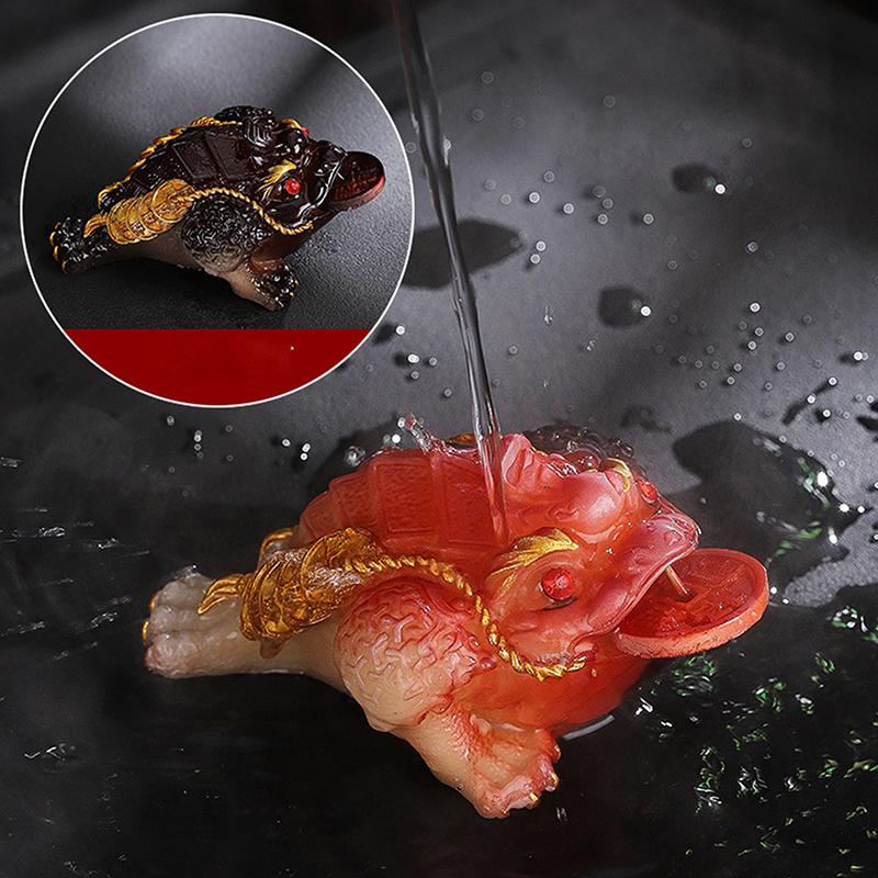 1Pcs Chinese Resin Discolored Tea Pet Lucky Cute Golden Toad Ornaments Desktop Handmade Crafts Home Tea Set Decoration