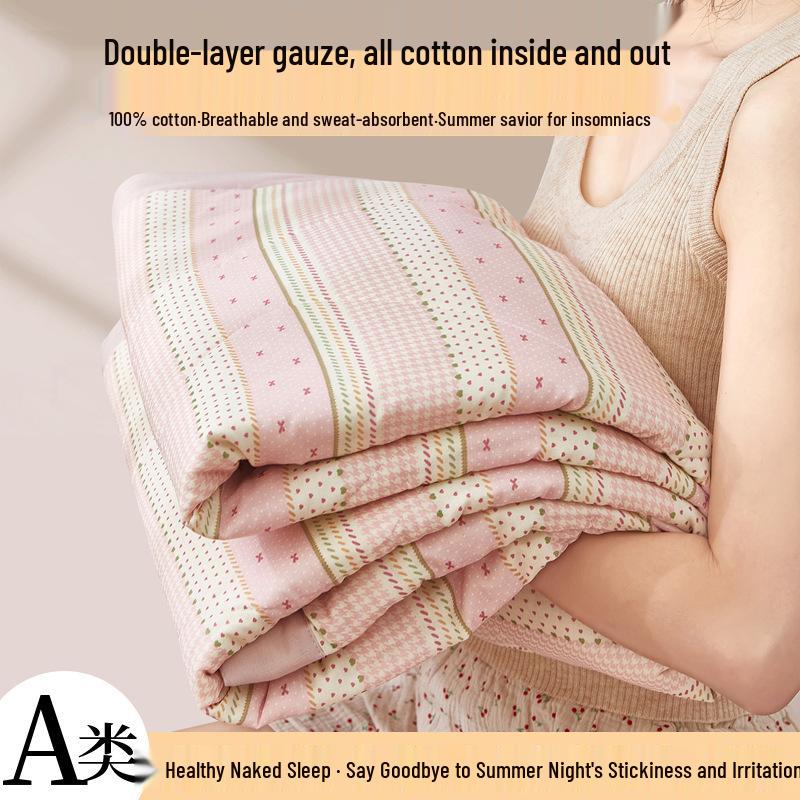 Summer Cool 100% Cotton Double Layer Gauze Quilt Set