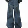 Mens Straight Leg Jeans High Street Punk Distressed Denim Pants With Rivets Pockets Casual