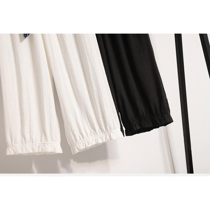 DIMANAF 2026 Plus Size Summer Women Pants Cotton Thin Elastic Waist Oversize Fashion Lady Casual Long Pants Solid Black