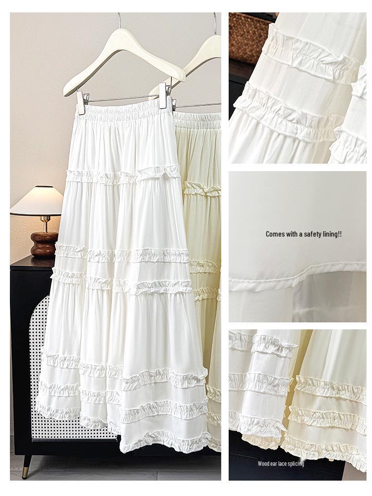 Women's Romantic French Ruffle Hem Layered Midi Skirt - Spring/Summer 2026 Collection, Princess White  
