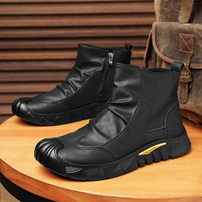 2025 Herbst und Winter Rutschfest Schwarz Plüsch Neu Vielseitig Trendig Herrenschuhe Bequem Trendige Lederstiefel