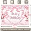 2D Pink Bow Happy Birthday Backdrop for Baby Shower Girl Birthday Party Decoration