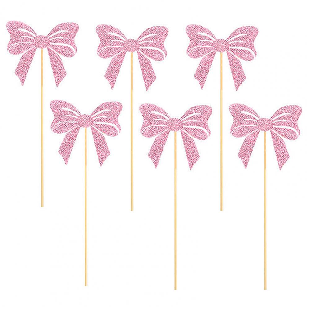 Bowknot Theme Party Decor Set Pink Tassel Banner Cake Toppers Gold Glitter Spiral Hanging Ornaments Girls Birthday Party Decor