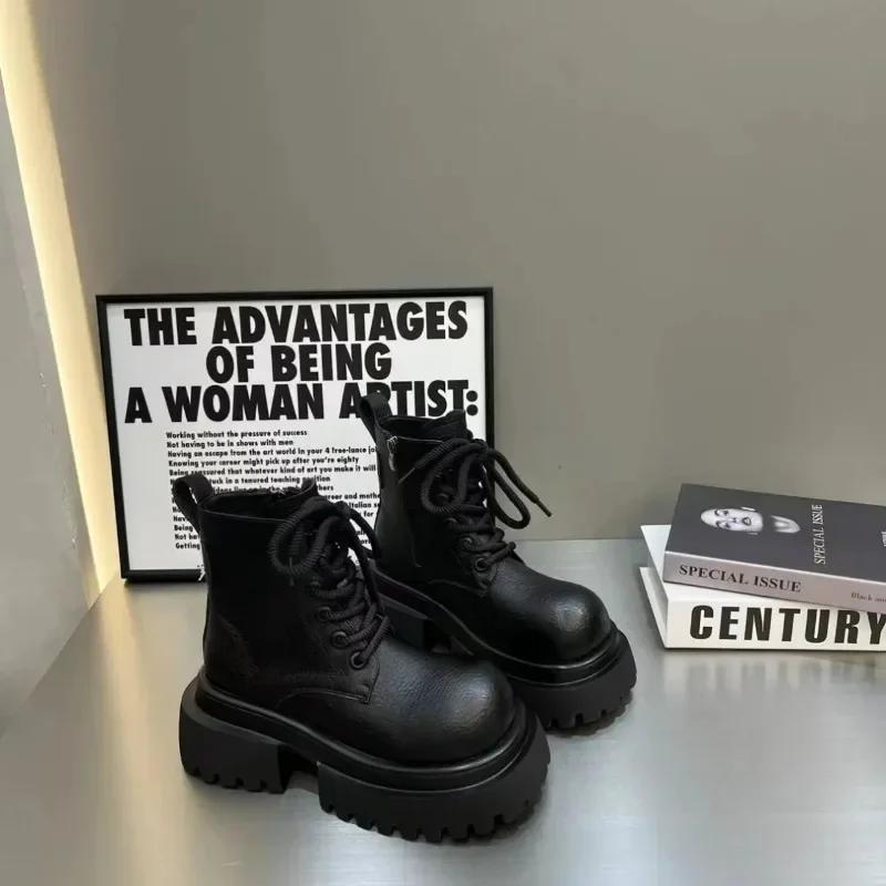 2025 High Quality Shoes Female Side Zip Women's Boots Autumn Round Toe Solid Short Barrel Platform Chunky Heels Fashion Boots