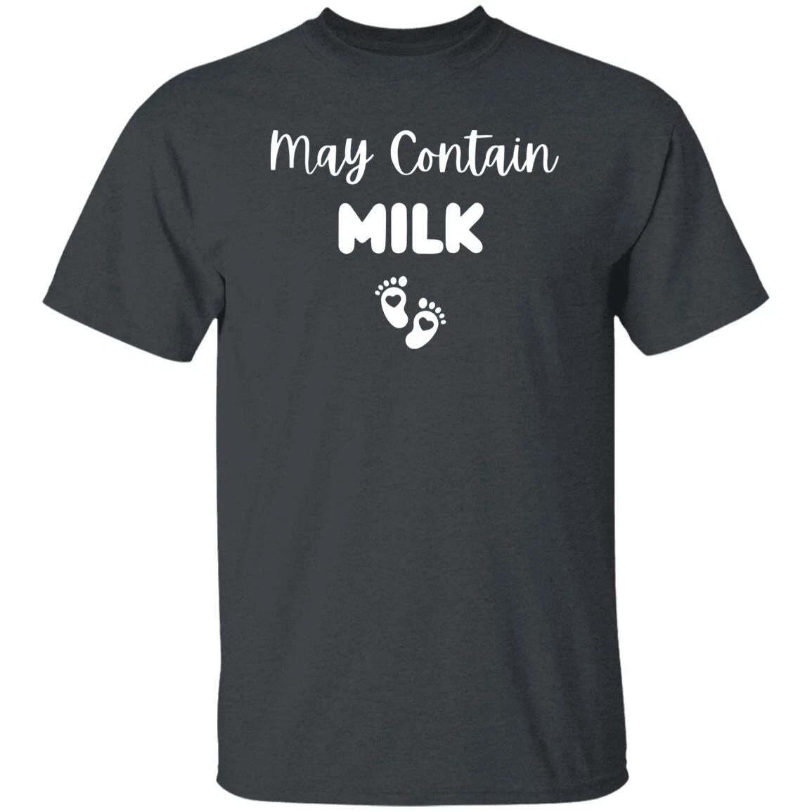 May contain milk Unisex Tshirt New mama baby shower tee Black Dark Heather Navy L
