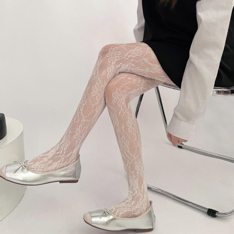 Women Sunflower Jacquard Pattern Fishnet Tights Stockings Sexy Hollowed Sheer Mesh Lace Solid Colored Pantyhose Leggings
