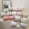 Portable Floral Quilted Makeup Bag Cotton Large Capacity Travel Toiletry Bag Lightweight Zipper Cosmetic Organizer