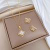 Clover Shell Micro-Inlaid Necklace Earrings Set Light Luxury Personality Temperament Earrings Necklace Combination