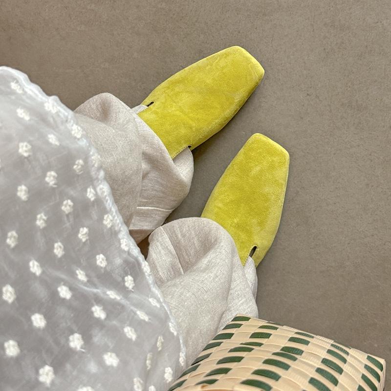 Fashion New Genuine Leather Kid Suede Flat Shoes Slippers Women Covered Toe Natural Leather Casual Slippers Female Daily Walk Slippers