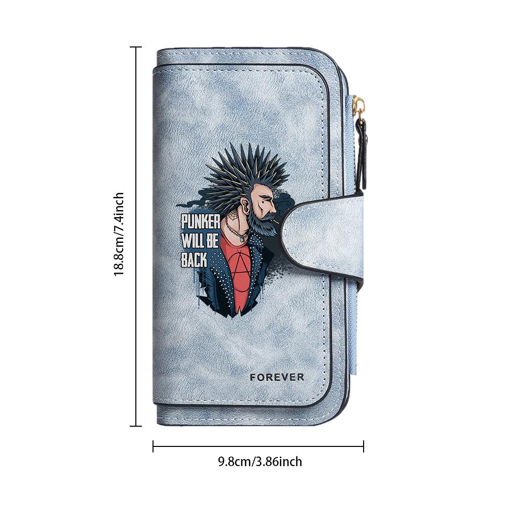 Punk Style PU Long Wallet Multi Card Slot Forever Design Fashionable Punk Pattern Casual Daily Purse