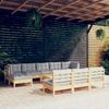 Vidaxl 11-Cz. Garden Lounge Set, Grey Cushions, Pine