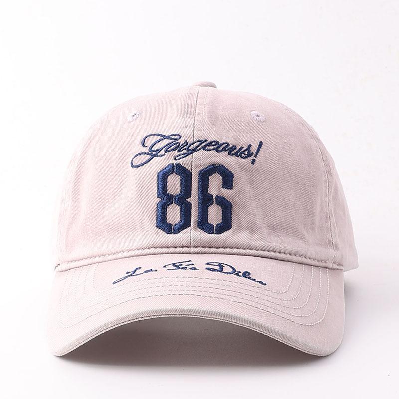 Embroidery washed denim blue baseball cap women's wide brim shows small face big head circumference hard top cap