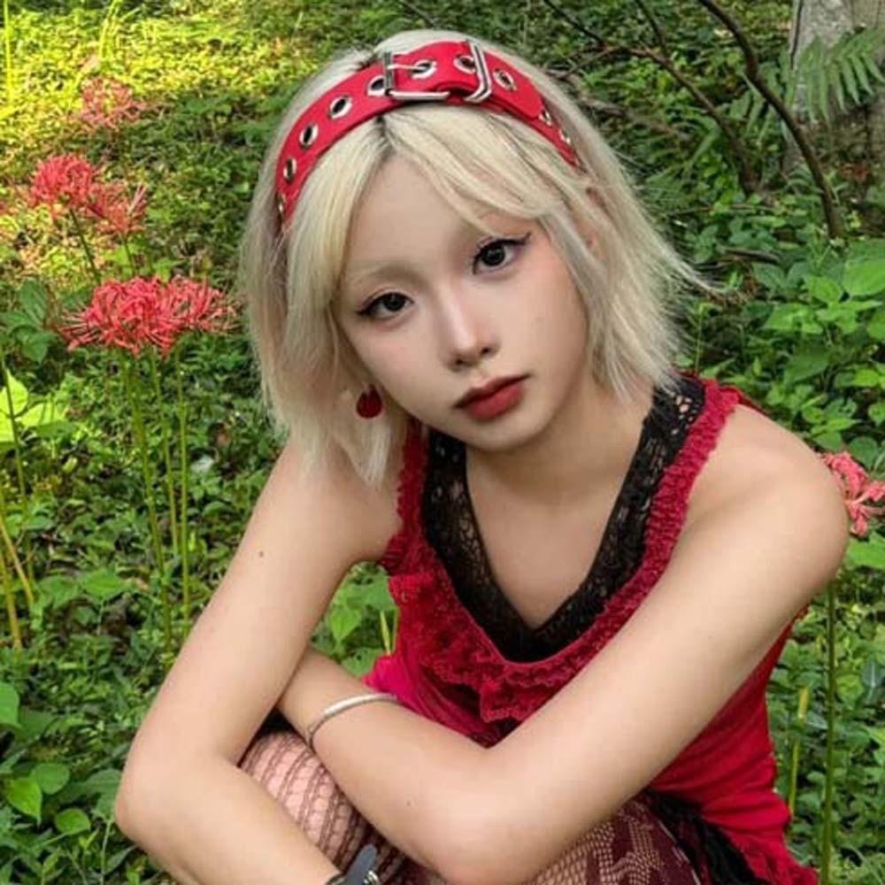 Y2K Steampunk Hair Hoop Rock-inspired Leather Buckle Hairband Subculture Punk Rivet Headband  Girls