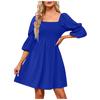 Women's Fashion Square Neck Puff Sleeve Pleated Backless Dress