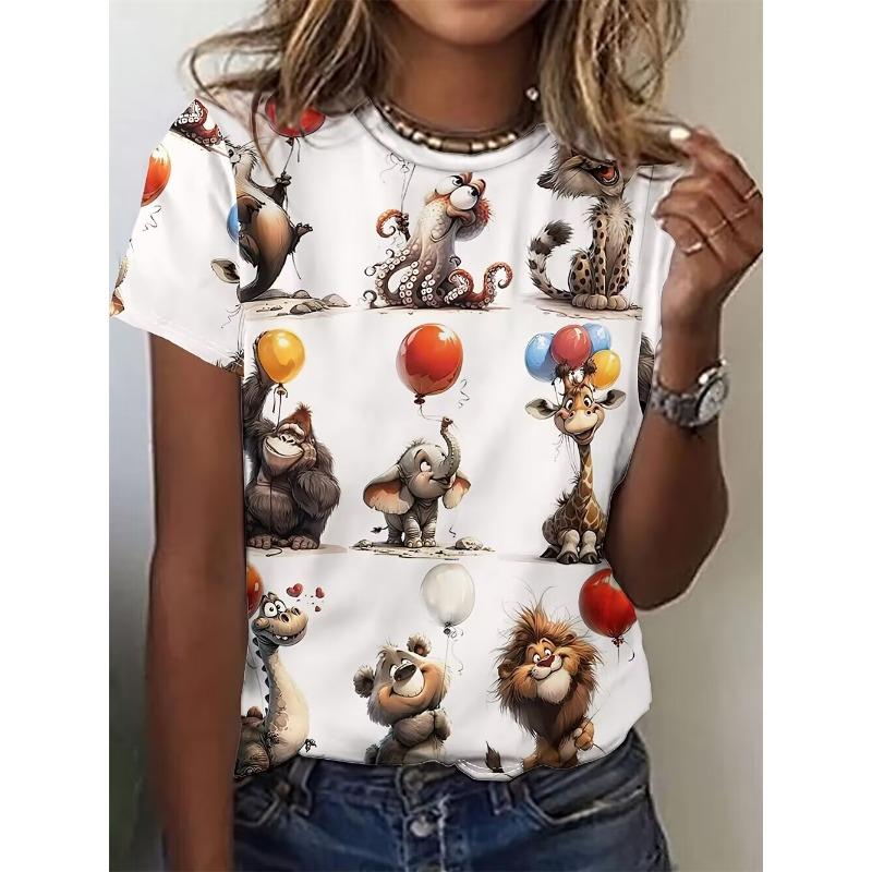 

Summer women s dog cartoon animal round neck short sleeved T-shirt XL