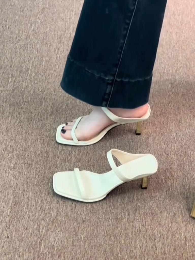 Internet Celebrities New Sexy Leopard Print High-heeled Sandals Women 2025 Summer Wear Silver Open-toed Slippers with Stiletto Heels