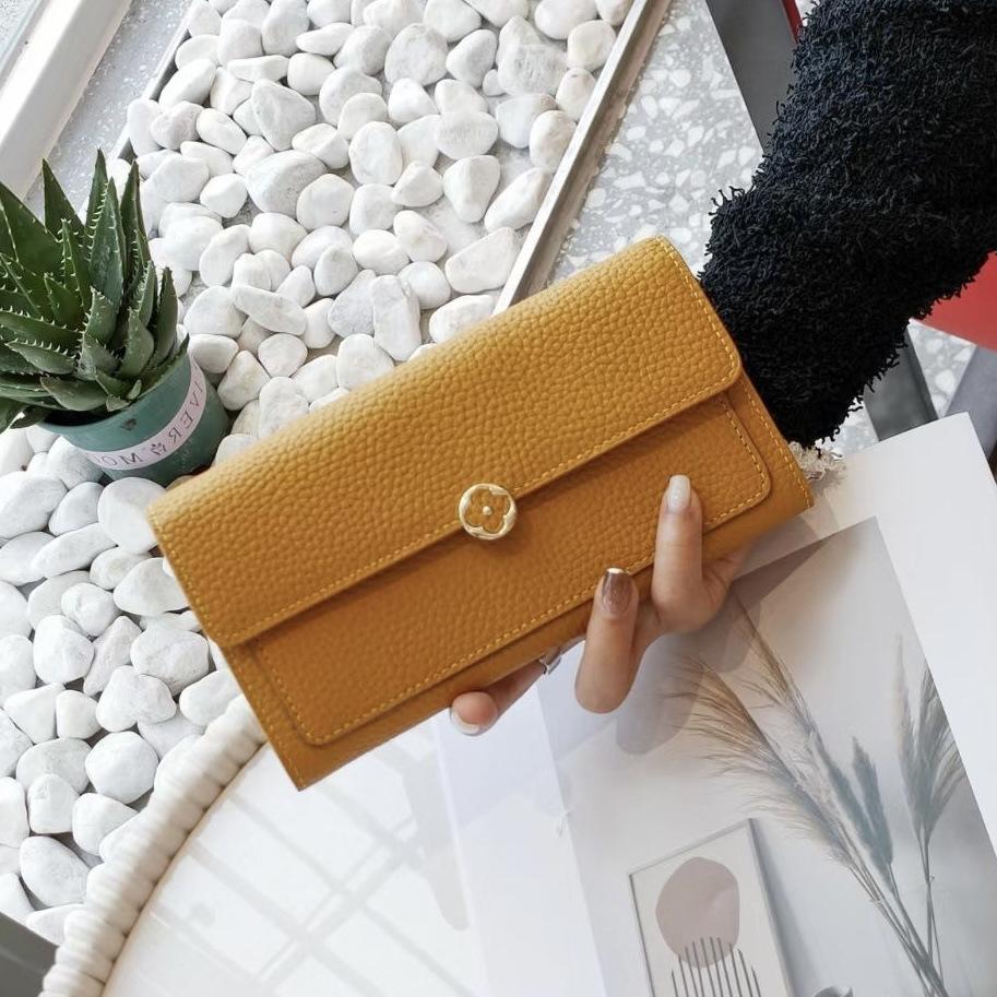 Роскошные женские кошельки из натуральной кожи длинный кошелек брендовый дизайн кошелек-клатч с застежкой-защелкой Цветущая слива кошелек-бифолд из первого слоя коровьей кожи без логотипа жёлтый 3835₽