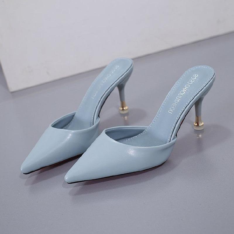 Fashion 2025summer and autumn new non-slip stiletto fashion slippers all-match pointed toe half outdoor women's middle heel
