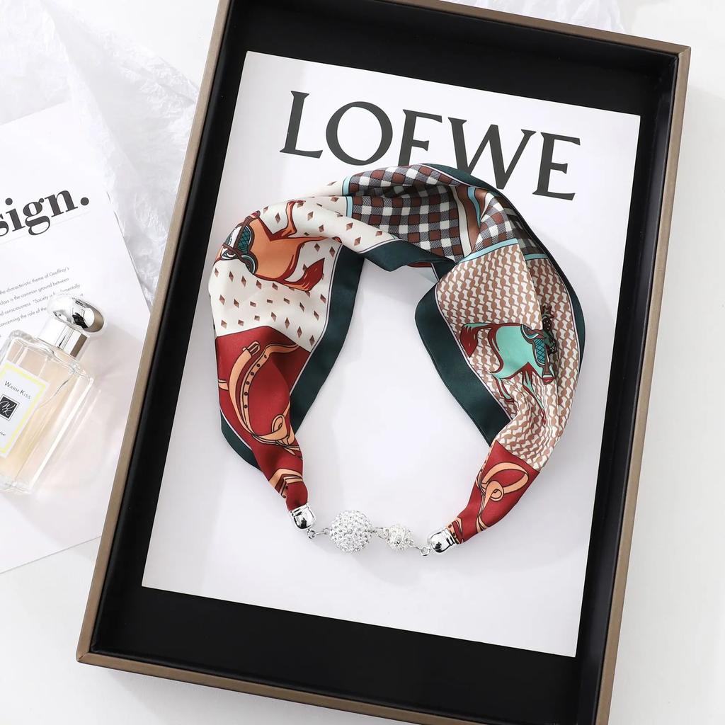 Fashion Magnet Buckle Neckerchief Solid Silk Scarf Women Skinny Headband Hand Wrist Bag Scarves Print Necklace Accessories