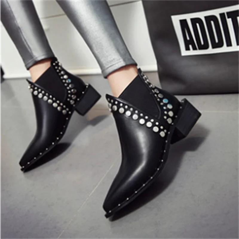 Fashion Autumn Winter Woman Shoes Boots Black New Rock Pole Dance Rivet Chunky Heels Western Pointed Toe Chelsea Short Boots Trending