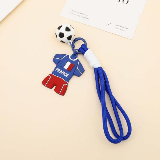 Keychain Pendant, Thick Braided Rope Mini Football Pendant, Soft Rubber Jersey Charm Key Holder, Argentina Brazil Germany Team Colors Fan Gift