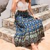 2025 Spring Summer Bohemian Ethnic Lace Trim Cotton Maxi Skirt, Vacation Style Long Skirt