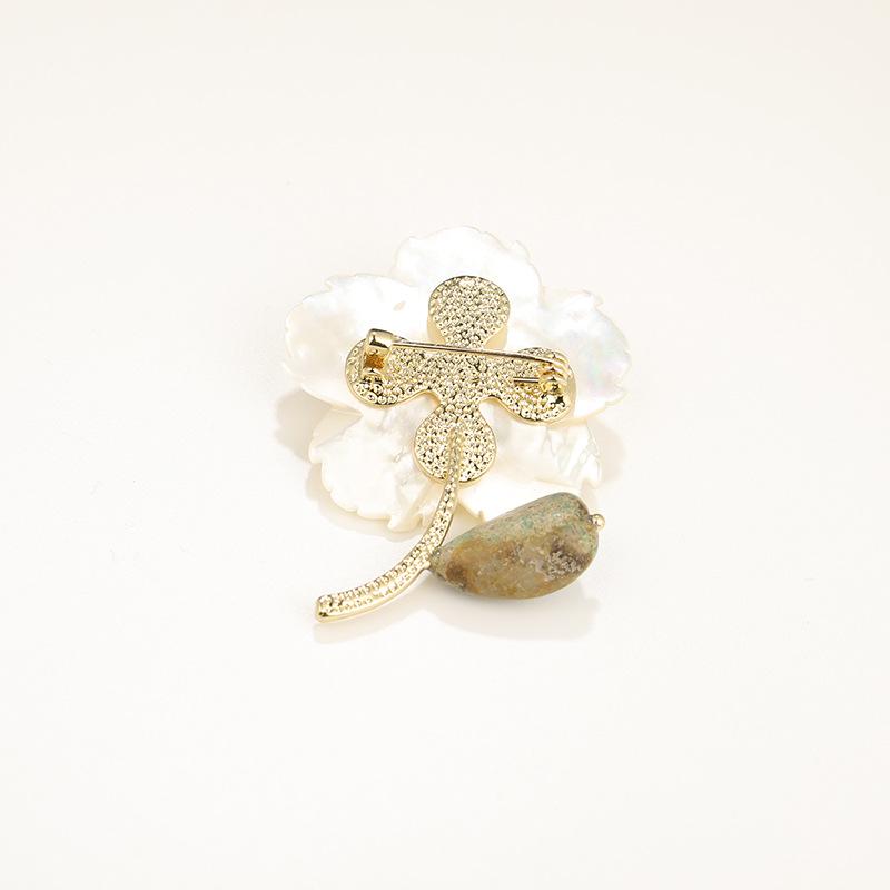 Imperial Peach Blossom Brooch: Elegant Mother-of-Pearl Shell and Stone Coat Pin