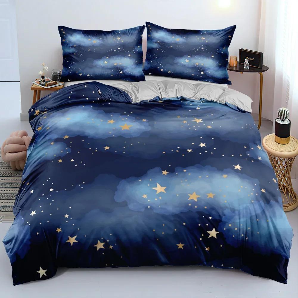 Comforter 3Pcs Magical Galaxy Dark Blue Bedding Set Twin Full Queen King Size Shining Stars Sky Kids Adults Comforter Set