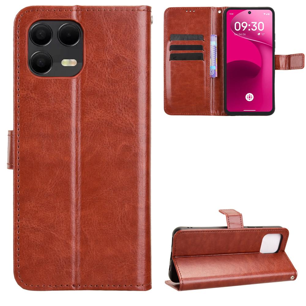 

For T-Mobile Revvl 8 Pro PU Leather Case with Strap Crazy Horse Texture Phone Wallet Cover