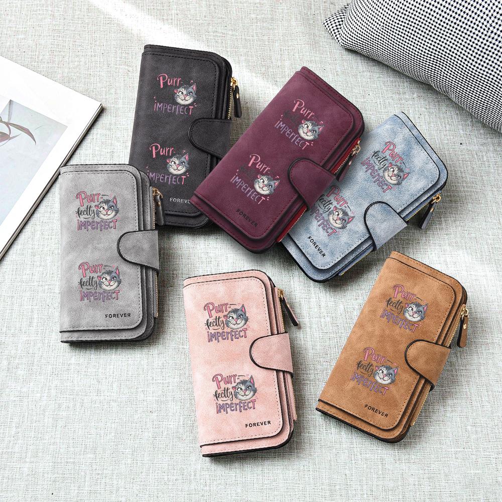 Cute Cat Print Wallet for Women Large Capacity PU Leather Purse Multi Card Slots Fashion Long Wallet