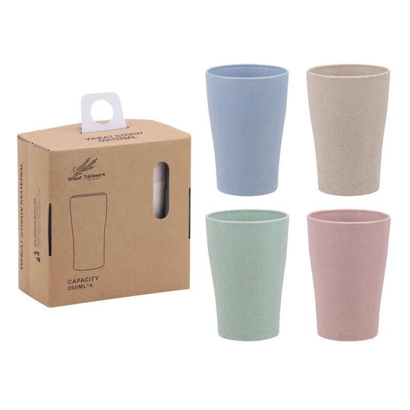 

4pc/Set Wheat Straw Portable Drinking Water Cup Washing Cup Simple Household Plastic Anti Drop Toothbrush Cup