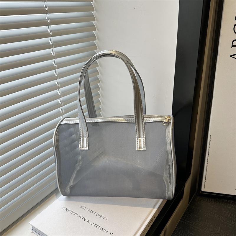 

Летняя новая популярная новинка нишевая сетчатая сумка большой вместимости женская сумка для хранения серебряный