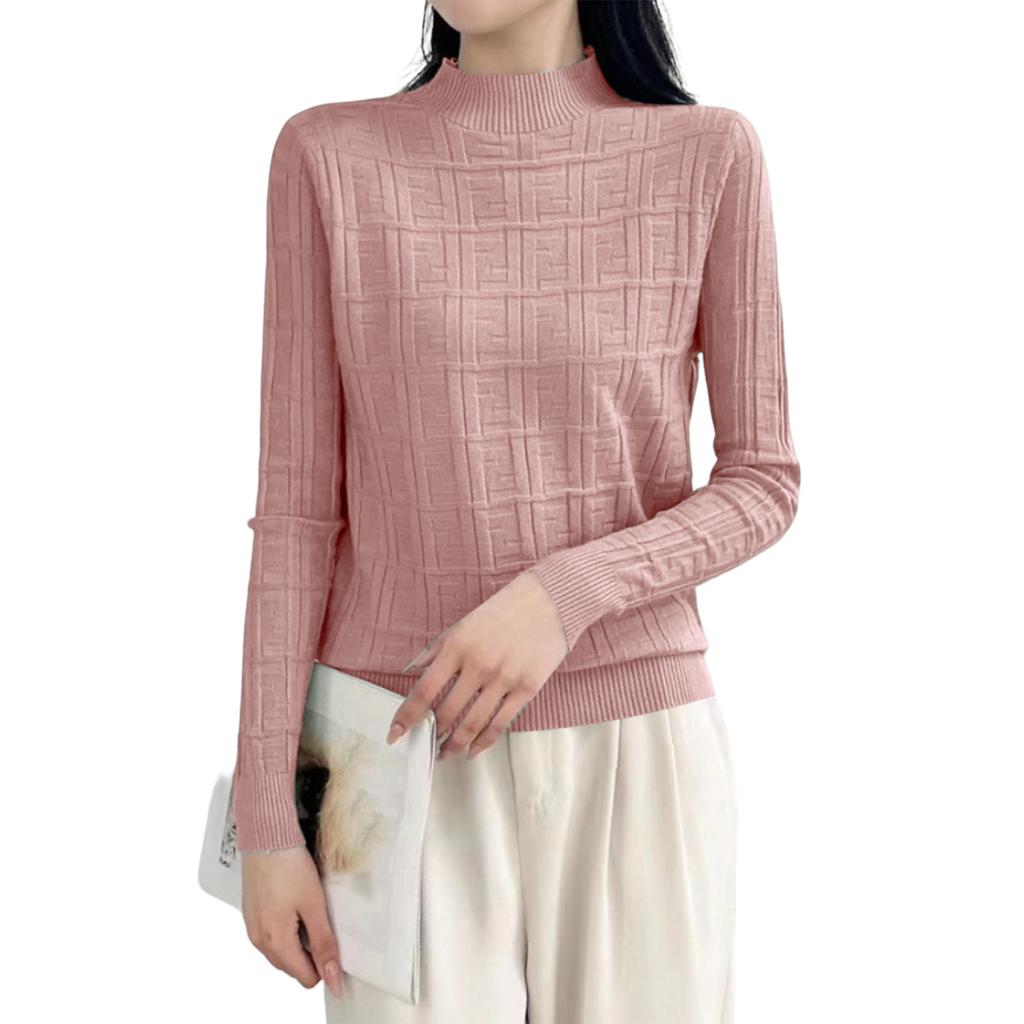 Women's Half Turtleneck Sweater Loose Slimming Long Sleeve Plaid Knitted Bottoming Shirt