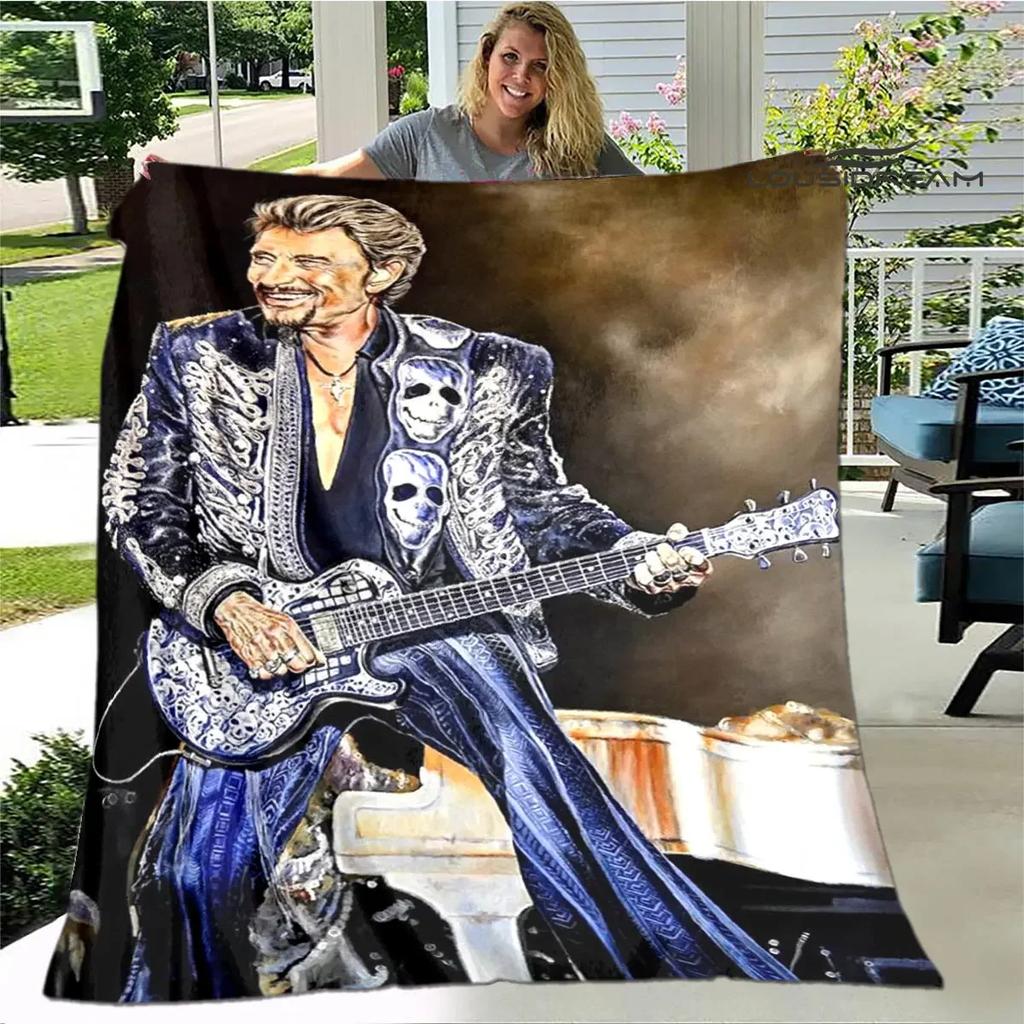 French rock star Johnny Hallyday print blanket picnic blanket vintage blanket home travel birthday gift bed blanket thin blanket