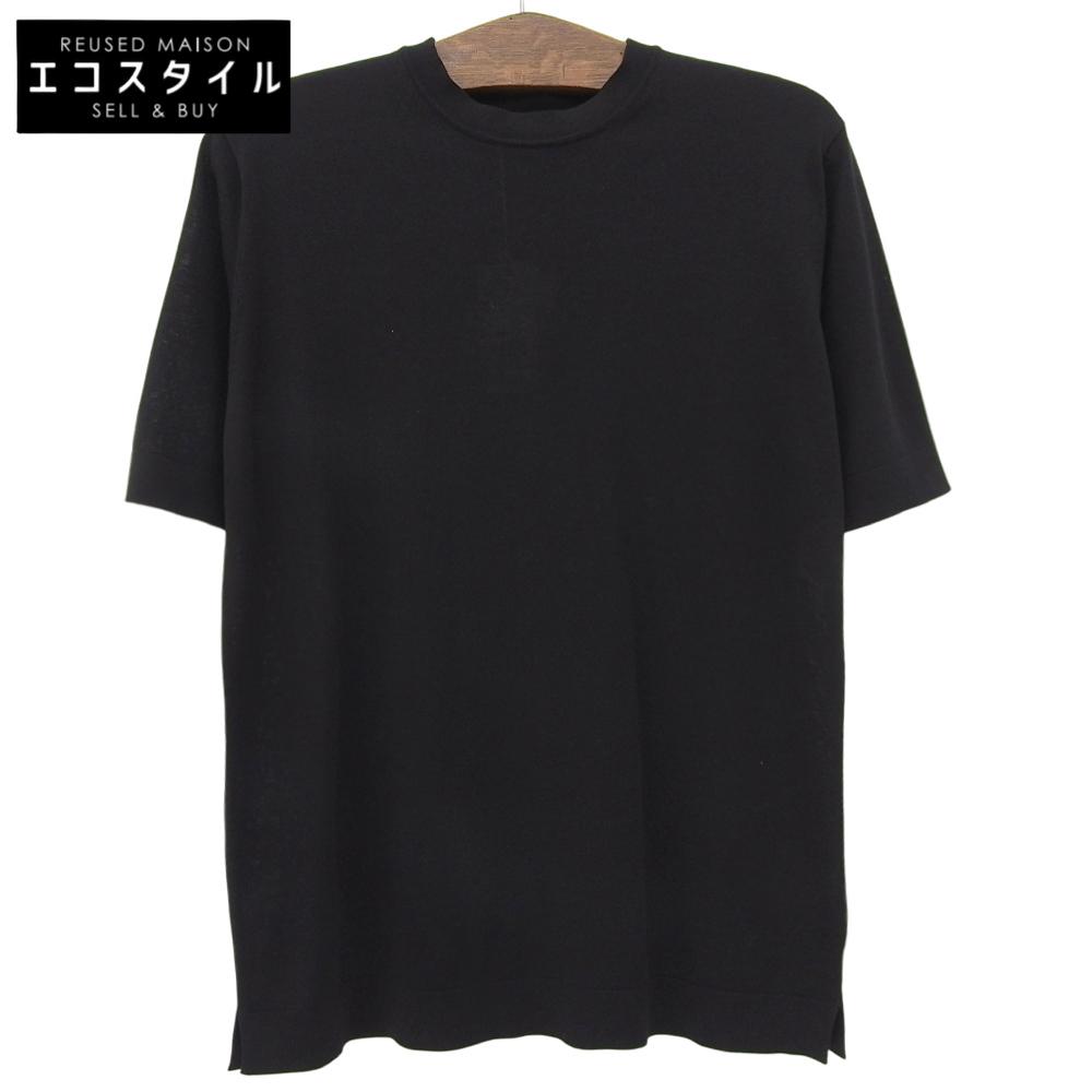 FILIPPO DE LAURENTIIS Unused Crepe Cotton Crew Neck Knit T-Shirt, Black, Size 50, 4110-TSOMC11 tops 50 blackUsed