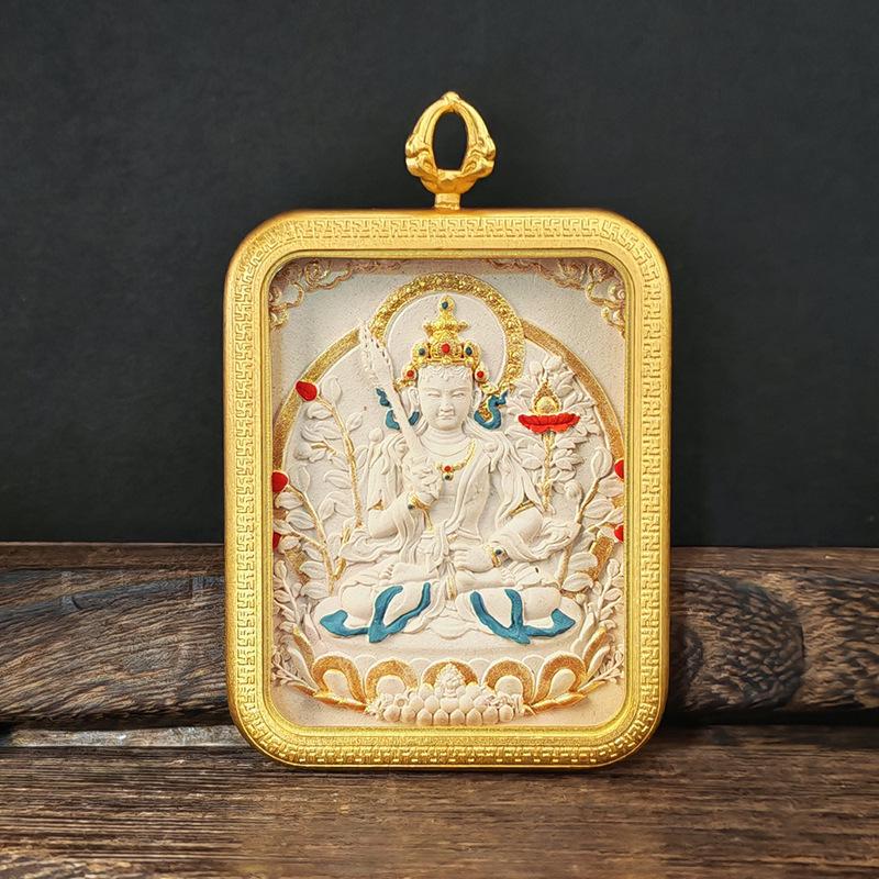 Tibetisches Grünes Tara & Gelbes Jambhala Amulett: Titanstahl Medizin Buddha Anhänger