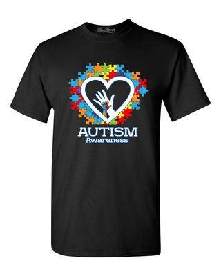 Autism Awareness Heart Hand Puzzle T-Shirt Autism Mom Dad Wear Blue Shirts