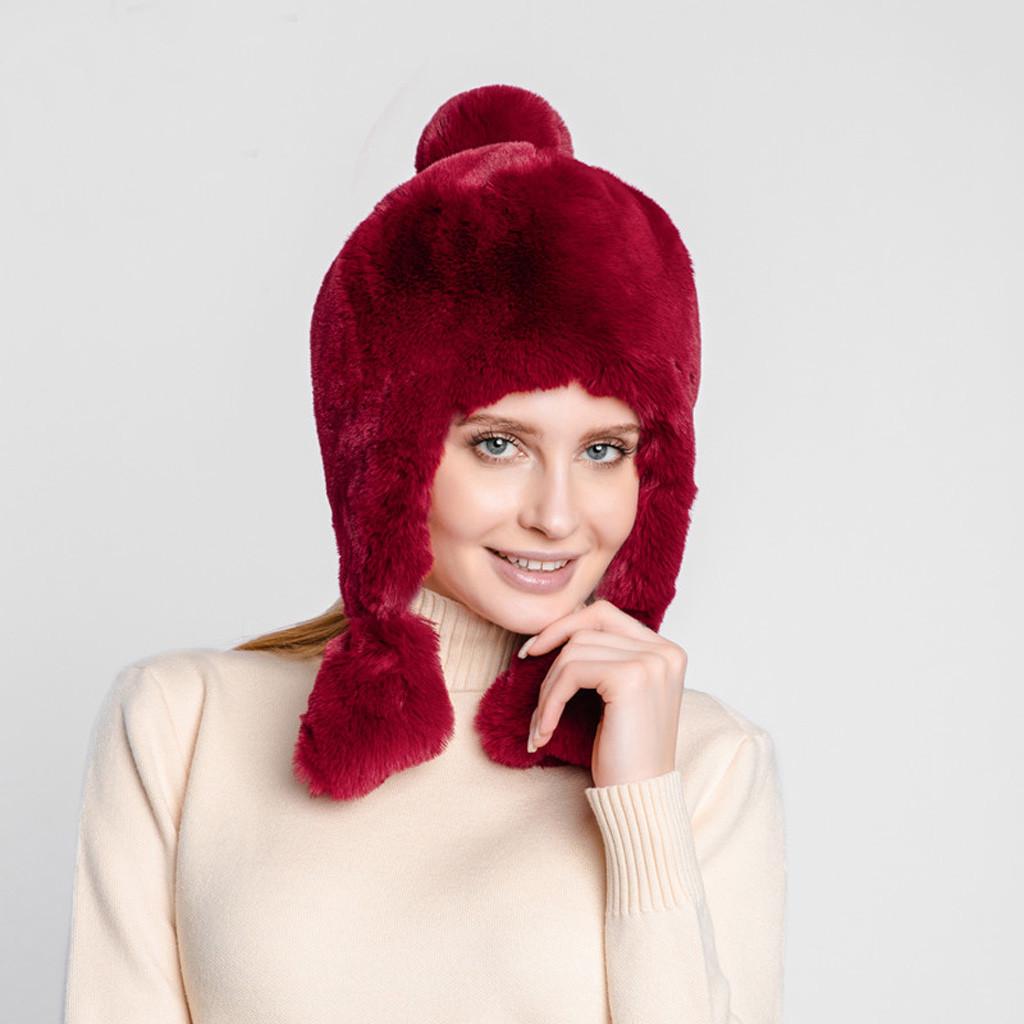 Luxurious Women's Faux Fur Winter Hat with Ear , Warm and Stylish, Perfect for Cold , One Size Fits All
