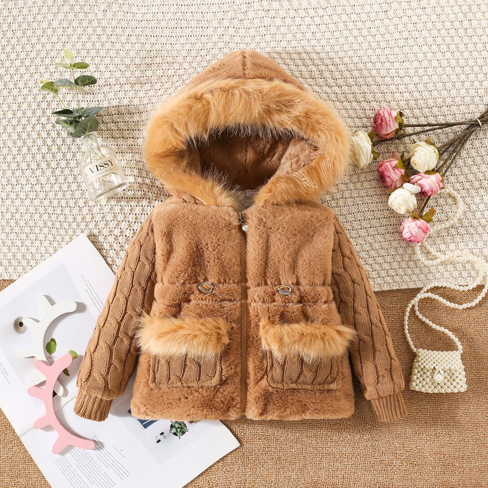 

Зимнее хлопковое пальто для девочек - Утепленный пушистый свитер с длинным рукавом 6/90cm верблюд