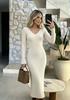 European and American cross-border pit strip design chicken heart collar long sleeve solid color versatile slim bottom knitted dress women