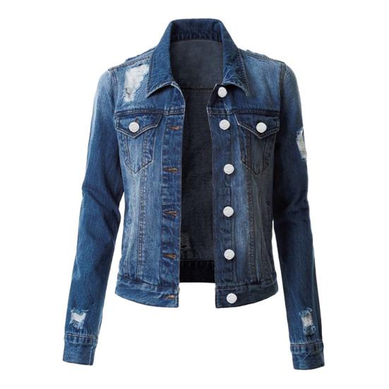 Giacca da donna Colletto rovesciato Manica lunga Monopetto Bottoni tinta unita Cappotto da donna in denim sciolto strappato Hip Hop Streetwear