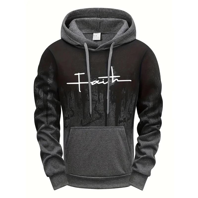 Faith Men Splatter Hoodie Fall Winter Streetwear Outdoor Sporty Hooded Sweatshirt Comfort Budget Athleisure Men's Clothes